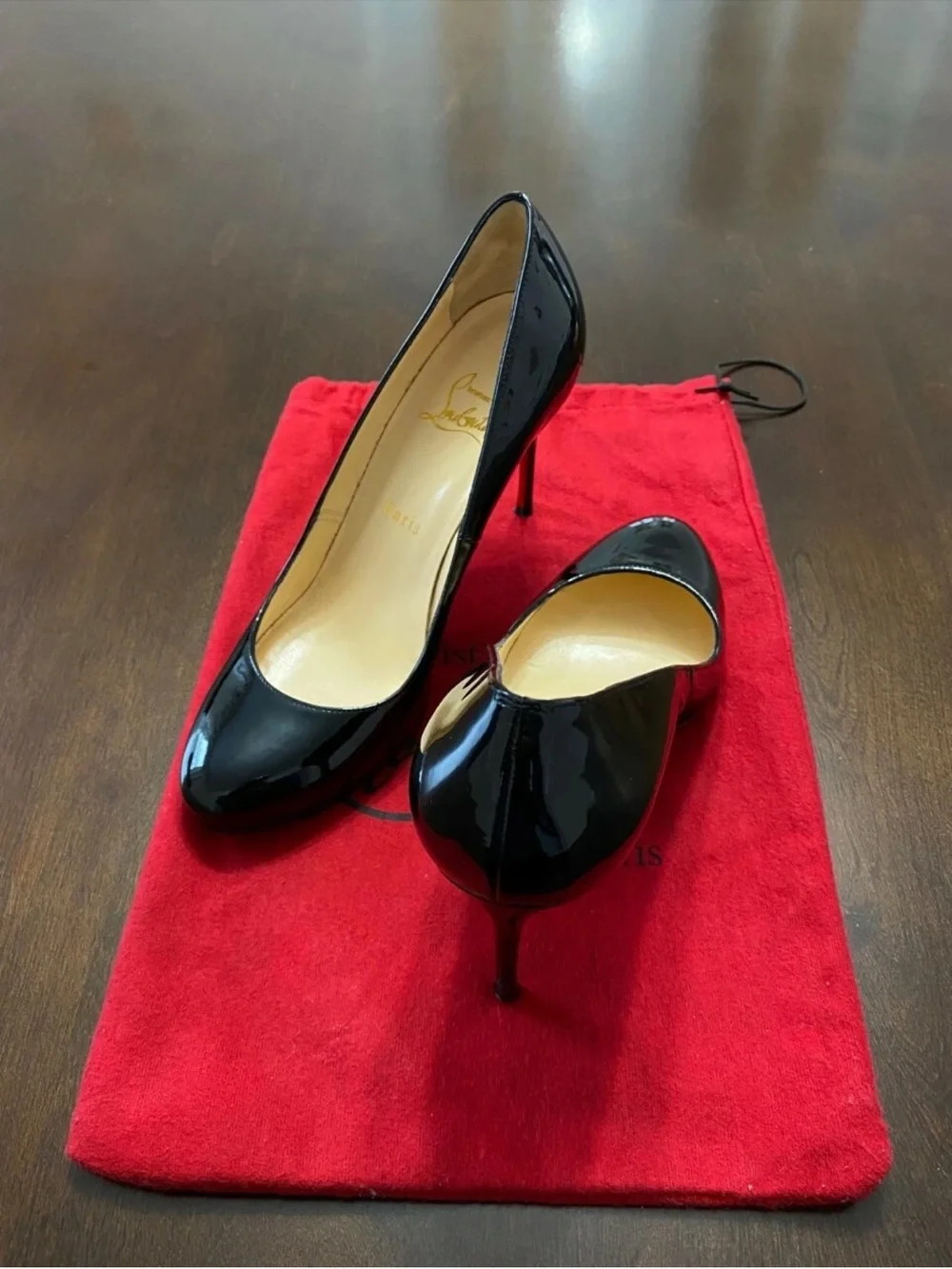 Christian Louboutin Black Patent Leather Stiletto Pumps- fifi